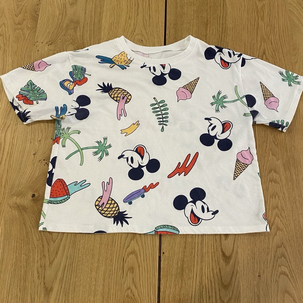 Disney‎ Mickey Mouse Box Cropped T-shirt Women's Medium White Dole Whip